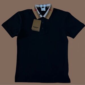 Burberry Men's Polo Shirt - Black with Iconic Check Collar